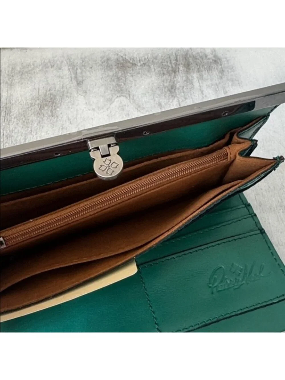 Patricia Nash Cauchy Leather Frame Floral Wallet RFID Beautiful Girl Tan Green B - Picture 6 of 8
